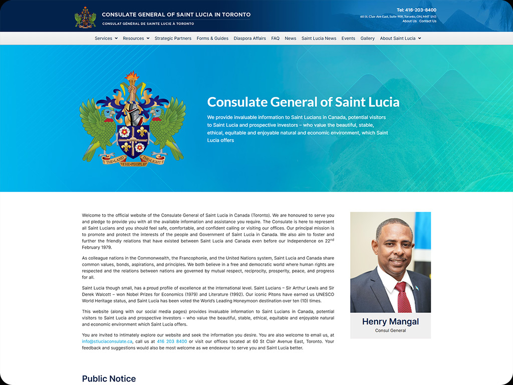 Screenshot of The Consulate General of Saint Lucia website